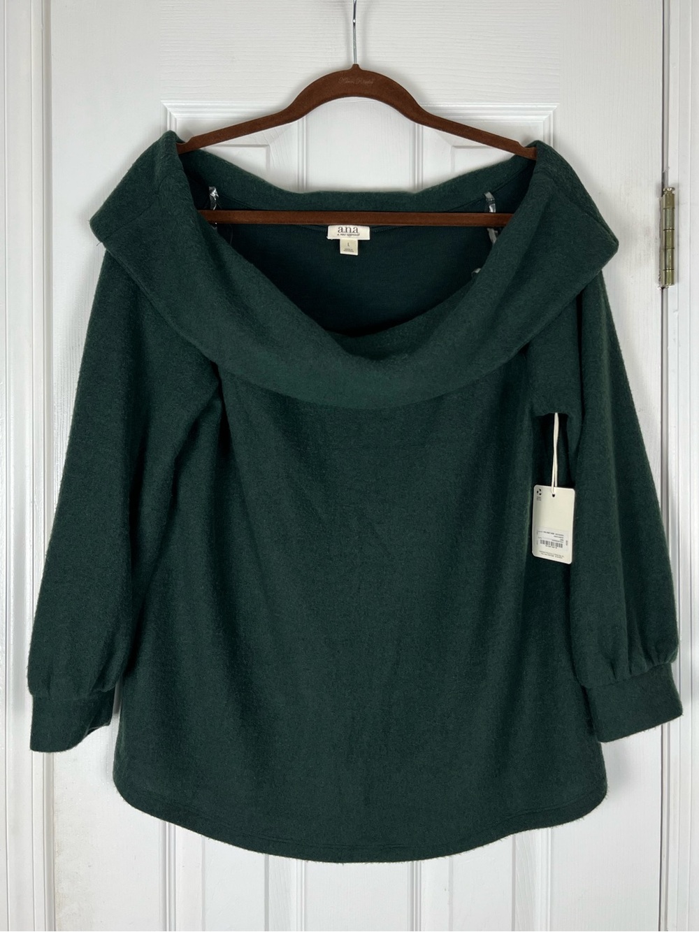 NWT a.n.a. Off The Shoulder Boatneck Cowl Neck Sweater Top Sz L Winter Holiday